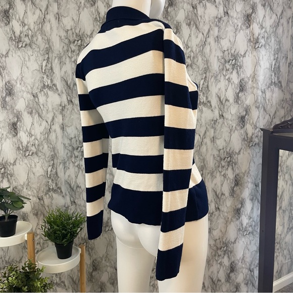 VTG Lacoste Sweater Ladies Medium Collared 40 8 Navy Striped Long Sleeve Shirt - Picture 7 of 8